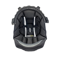 Black helmet internal padding with Mips technology on a white background