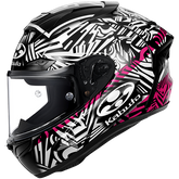 F-17 Aleix Black, white, and pink Replica motorcycle helmet with Kabuto logo on a white background