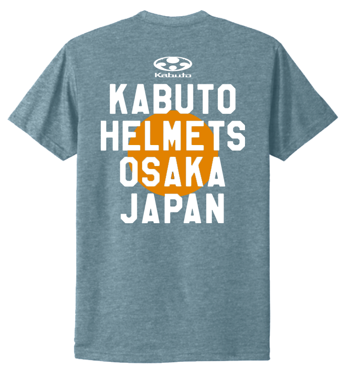 slate Blue t-shirt with 'Kabuto Helmets Osaka Japan' text on the back