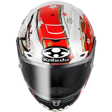 Limited Edition Alexi Espargaro Red and white livery motorcycle helmet with floral design and 'Kabuto' branding on a white background
