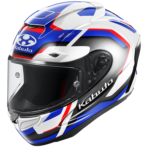 Kabuto F-17 Zestal motorcycle helmet with blue and red accents on a white background