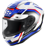 Kabuto F-17 Zestal motorcycle helmet with blue and red accents on a white background
