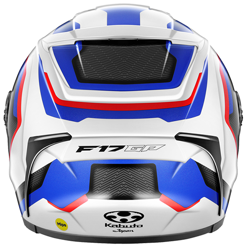 Kabuto F-17 Zestal motorcycle helmet with blue and red accents on a white background