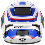 Kabuto F-17 Zestal motorcycle helmet with blue and red accents on a white background