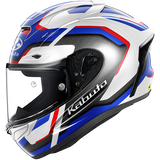Kabuto F-17 Zestal motorcycle helmet with blue and red accents on a white background