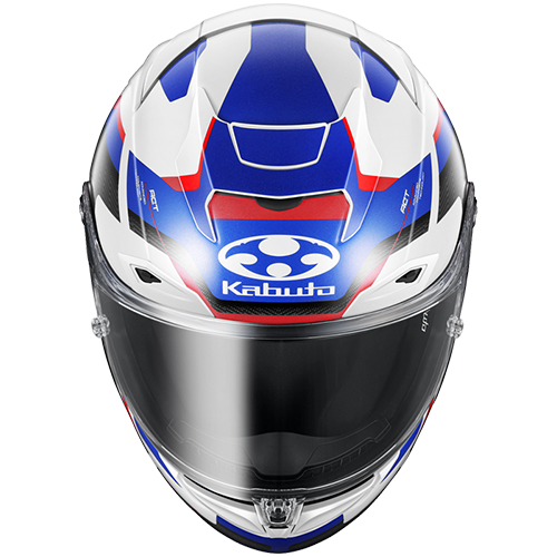Kabuto F-17 Zestal motorcycle helmet with blue and red accents on a white background