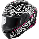 F-17 Aleix Black, white, and pink Replica motorcycle helmet with Kabuto logo on a white background