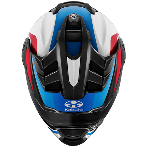 Kabuto Block Motorcycle helmet with red, white, and blue design on a white background