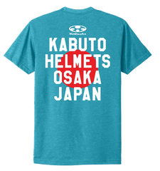 Bondi Blue t-shirt with 'Kabuto Helmets Osaka Japan' text and logo on a white background