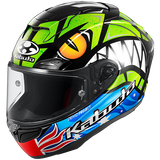 Colorful Remy Gardner Replica Kabuto motorcycle helmet with Kabuto branding on a white background