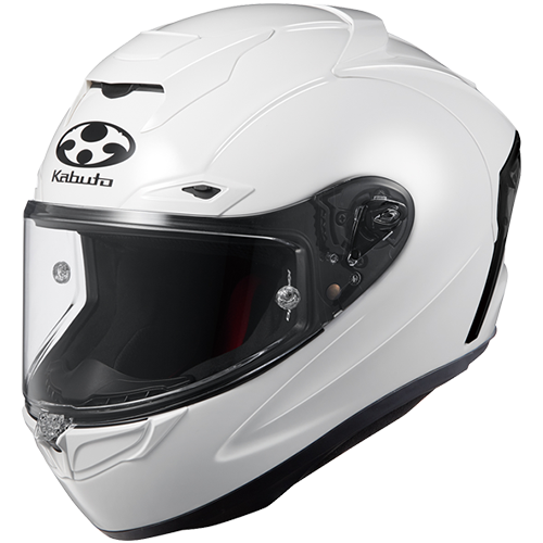 Kabuto White Metallic F-17 motorcycle helmet with clear visor on a white background