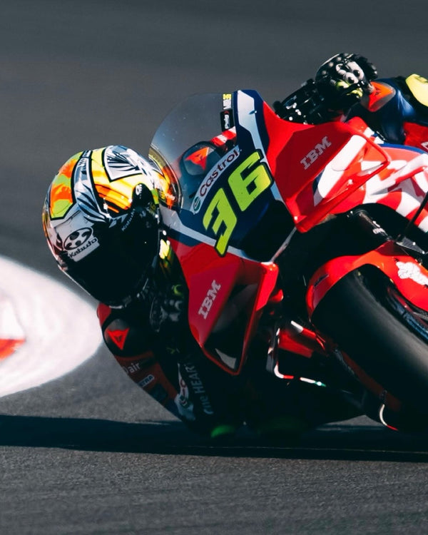 Close-up of Joan Mir cornering on the No. 36 Honda