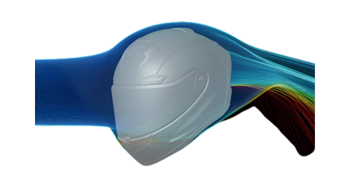 3D mockup of a kabuto helmet showing how lightweight design improves aerodynamics.