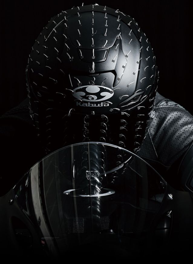 rider with a Kabuto helmet. Aerodynamic fibers attached to showcase airflow.