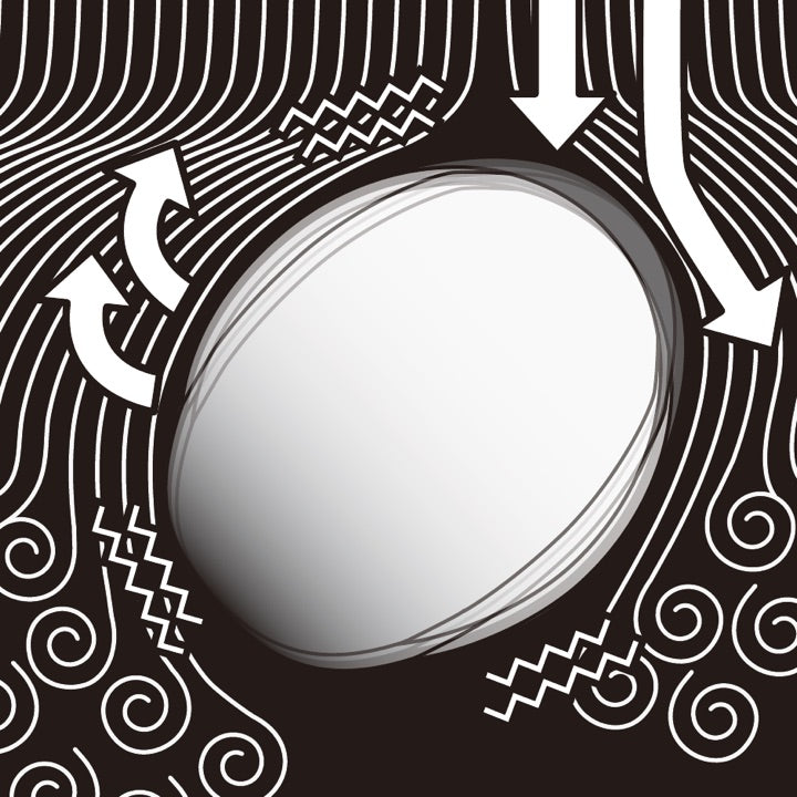 Airflow around a helmet without the Wake Stabilizer, with the helmet turned